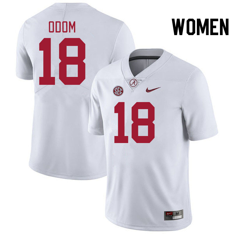 Women #18 Caleb Odom Alabama Crimson Tide College Football Jerseys Stitched-White